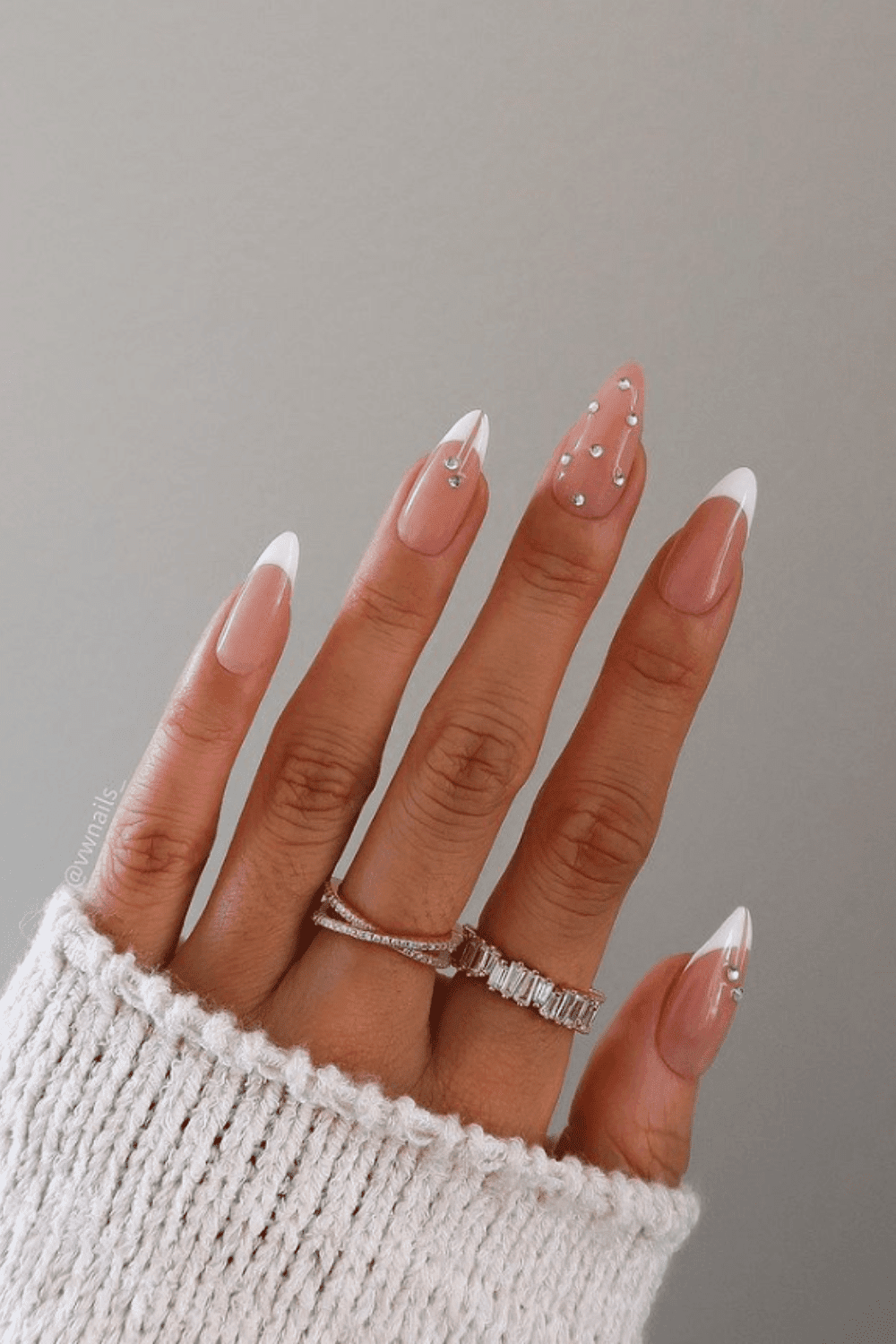 French Tips Rhinestones On Accent Nails Visual Idea — Aesthetic Nails
