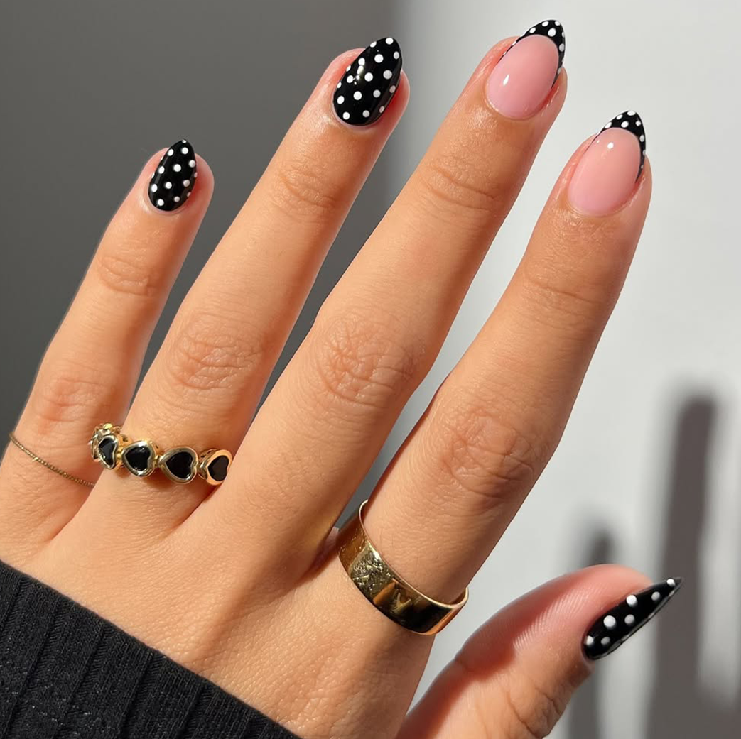 Black and White Polka Dot Nails Black and White Polka Dot Nails — Black French Tip Nails