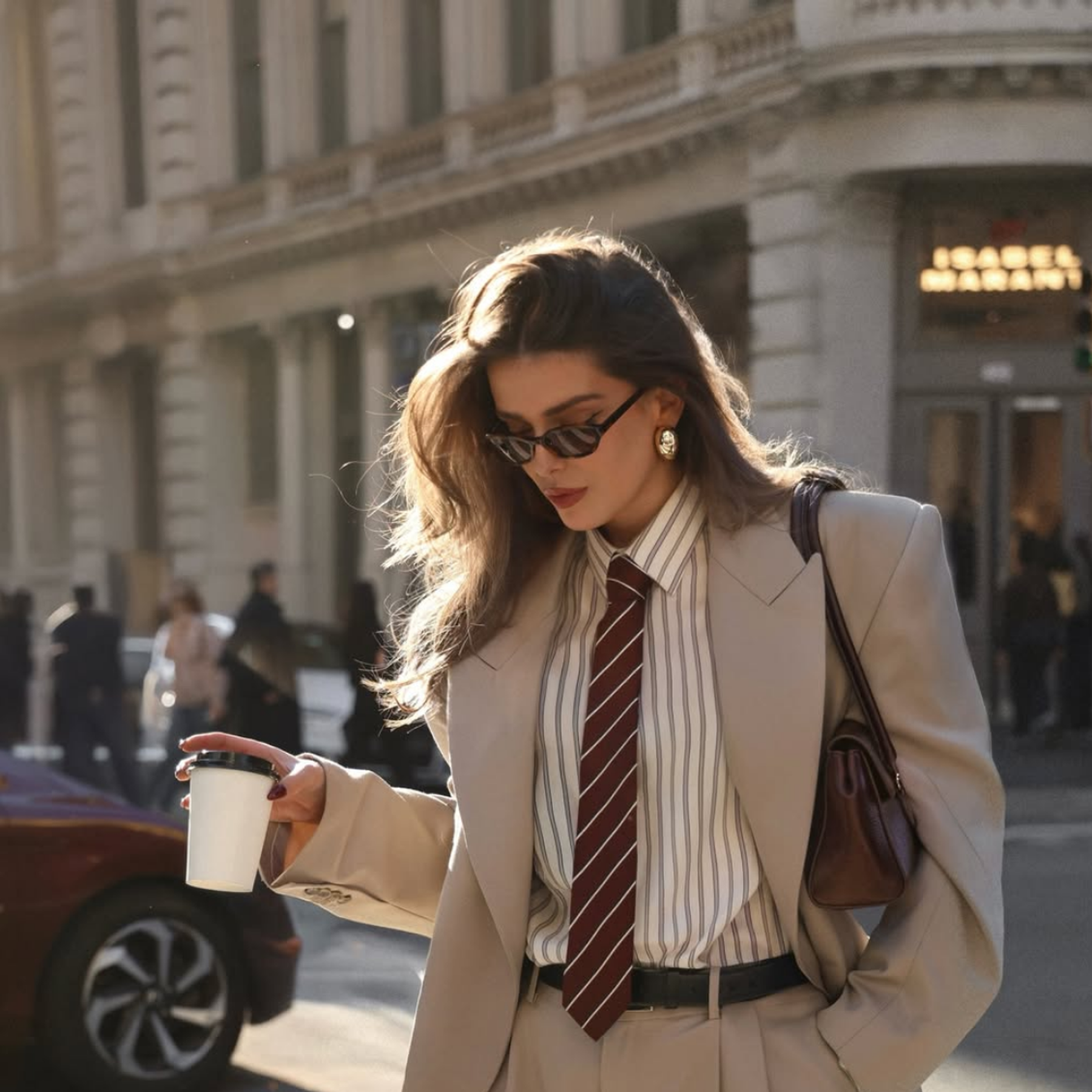 Beige Oversized Blazer with Tie Detail Beige Oversized Blazer with Tie Detail — Office Siren Outfits