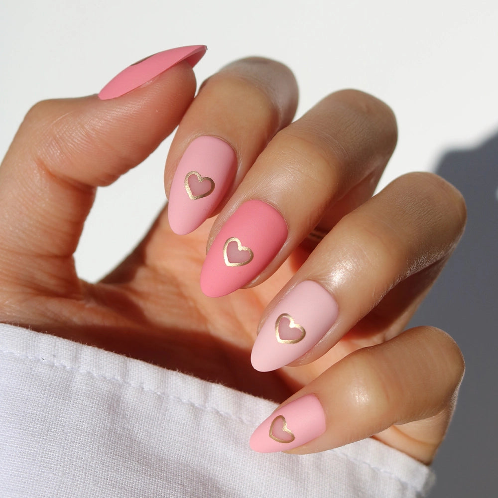 Matte Pink Gold Heart Accent Nails — Matte Nails