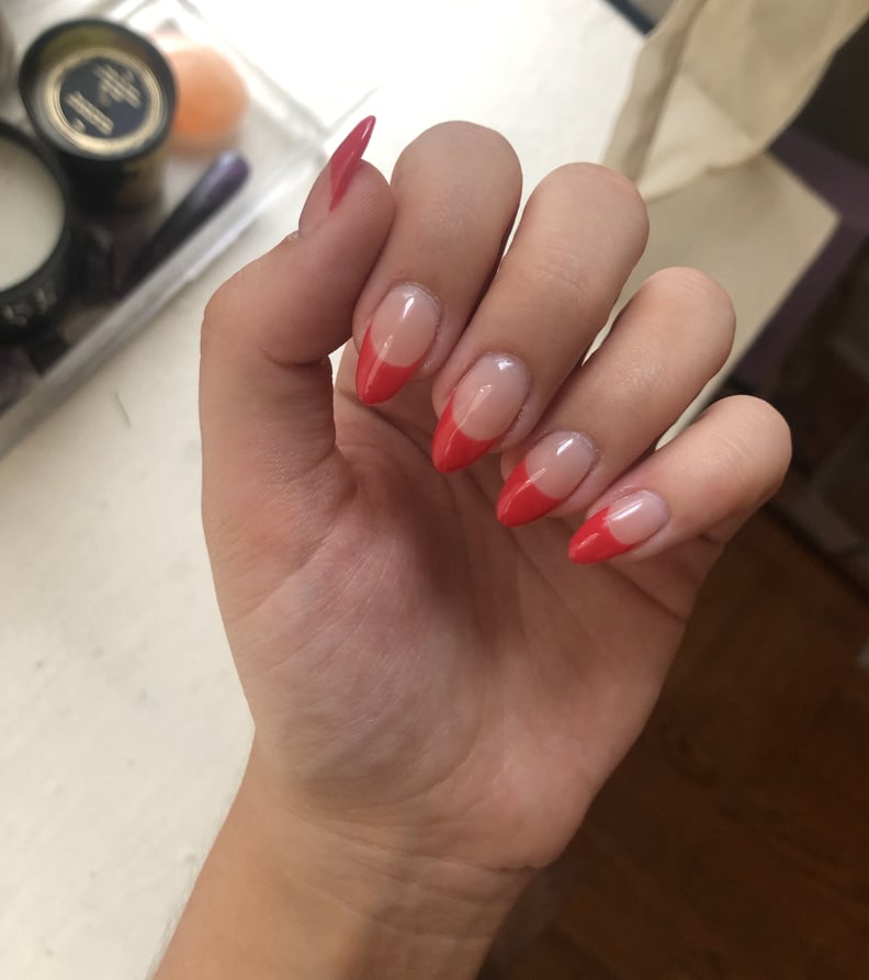 Vibrant Red French Tip Almonds — Gel X Nails