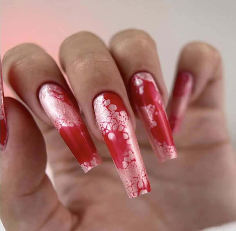 Vibrant Red Abstract Splatter Square Polygel — Polygel Nails