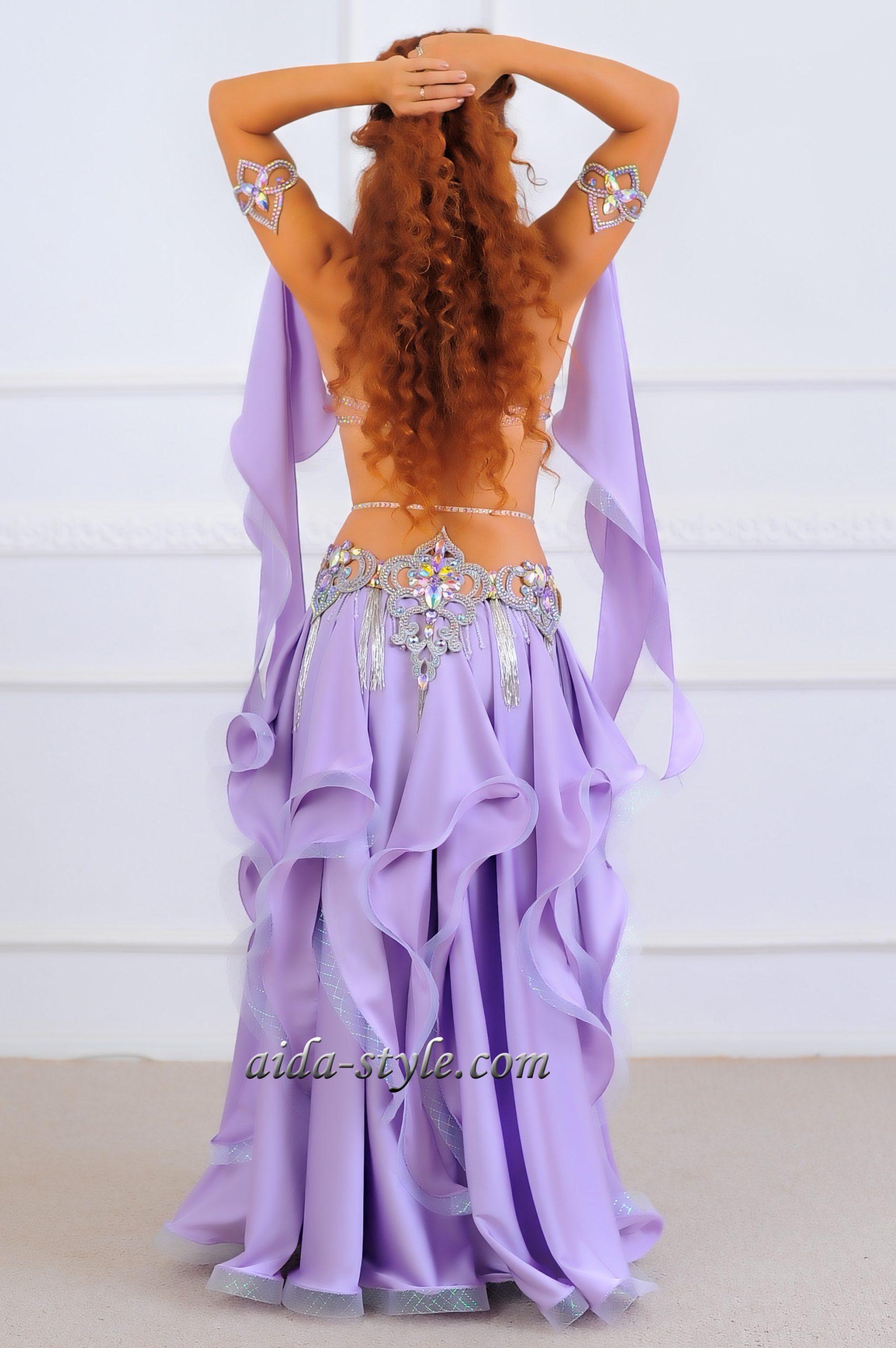 Lavender Belly Dance Costume with Flowing Skirt and Arm Cuffs Lavender Belly Dance Costume with Flowing Skirt and Arm Cuffs — Dance Outfits