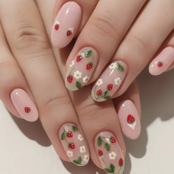 Delicate Strawberry Almond Nails — Strawberry Nails