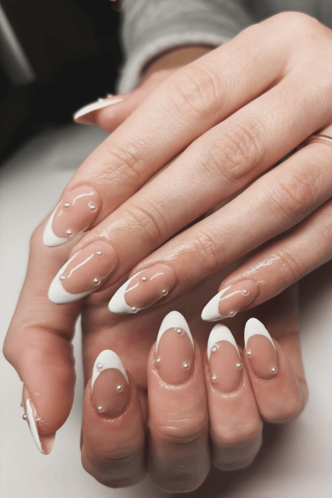 Clear Stiletto French with Pearl Accents — Bridesmaid Nails