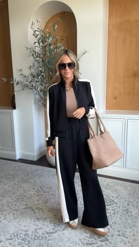 Striped Tracksuit with Loafers for Chic Airport Style — Travel Outfits