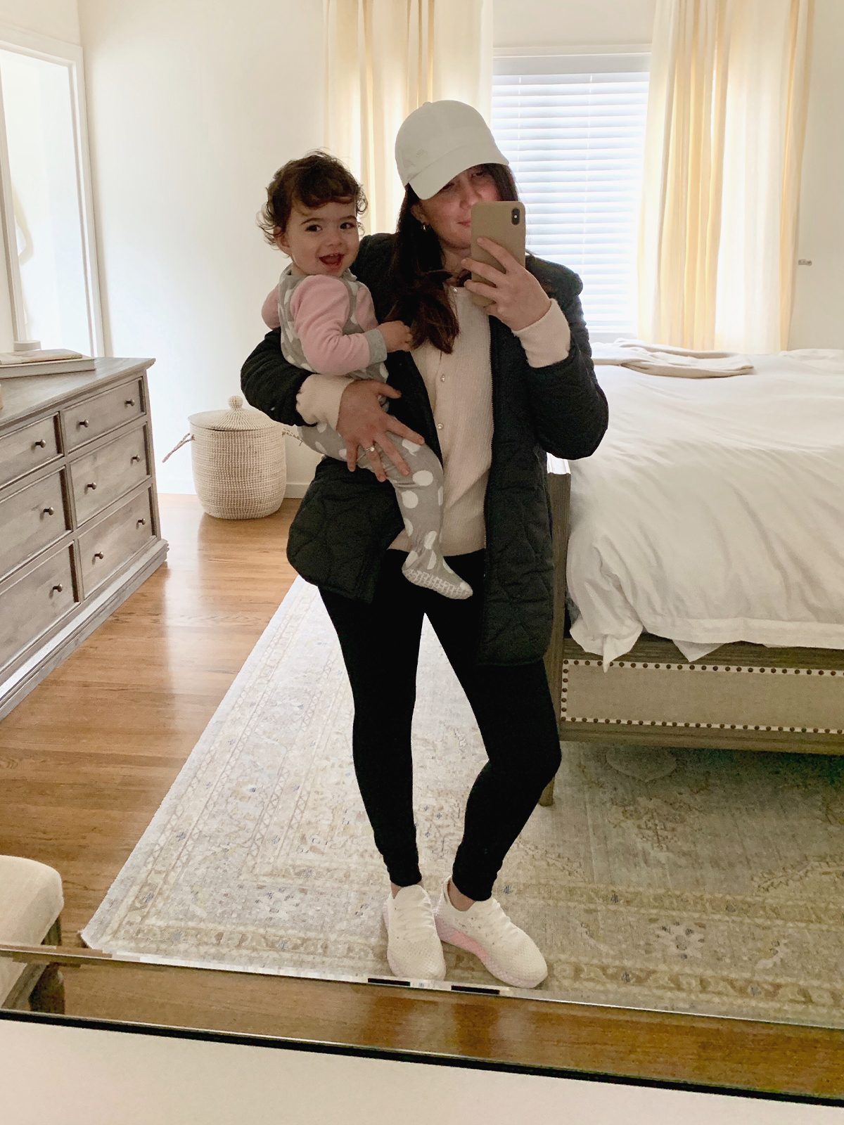 Cozy Layers: Quilted Jacket Over a Pink Sweater — Mom Outfits