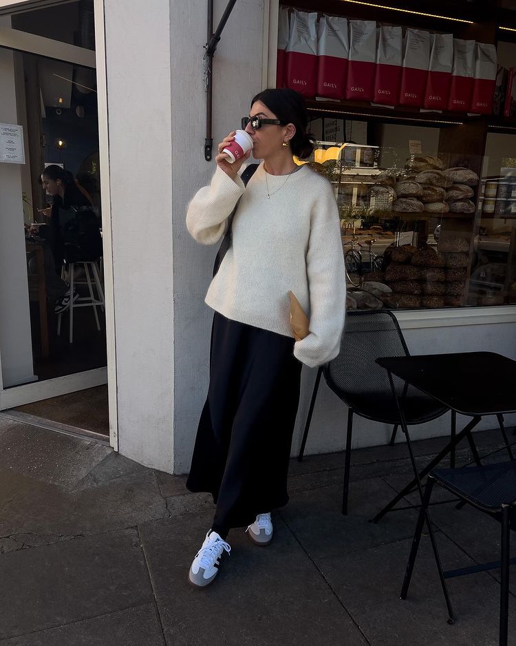 Oversized Cream Knit Sweater with Long A-Line Skirt — Brunch Outfits