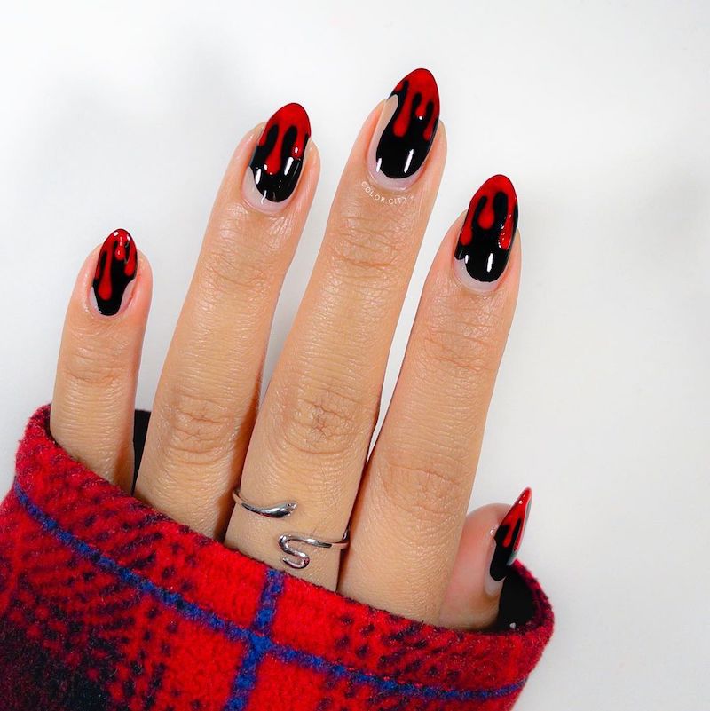 Matte Black with Vibrant Red Polka Dots Matte Black with Vibrant Red Polka Dots — Red and Black Nails