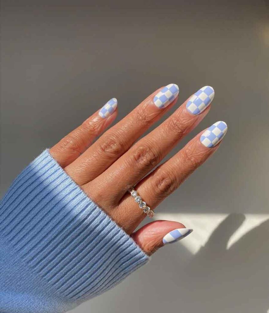 Light Blue Checkerboard Ovals Light Blue Checkerboard Ovals — Preppy Nails