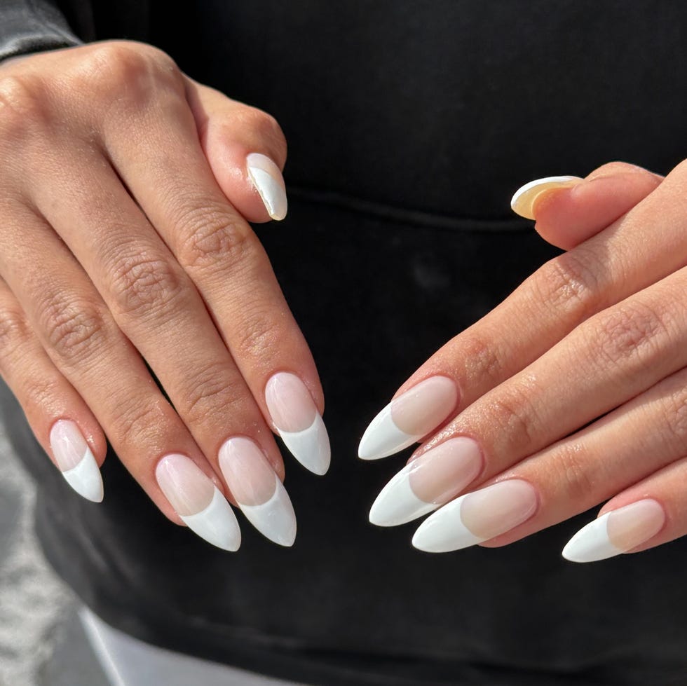 Glossy Classic Medium Almond French Tip — White French Tip Nails