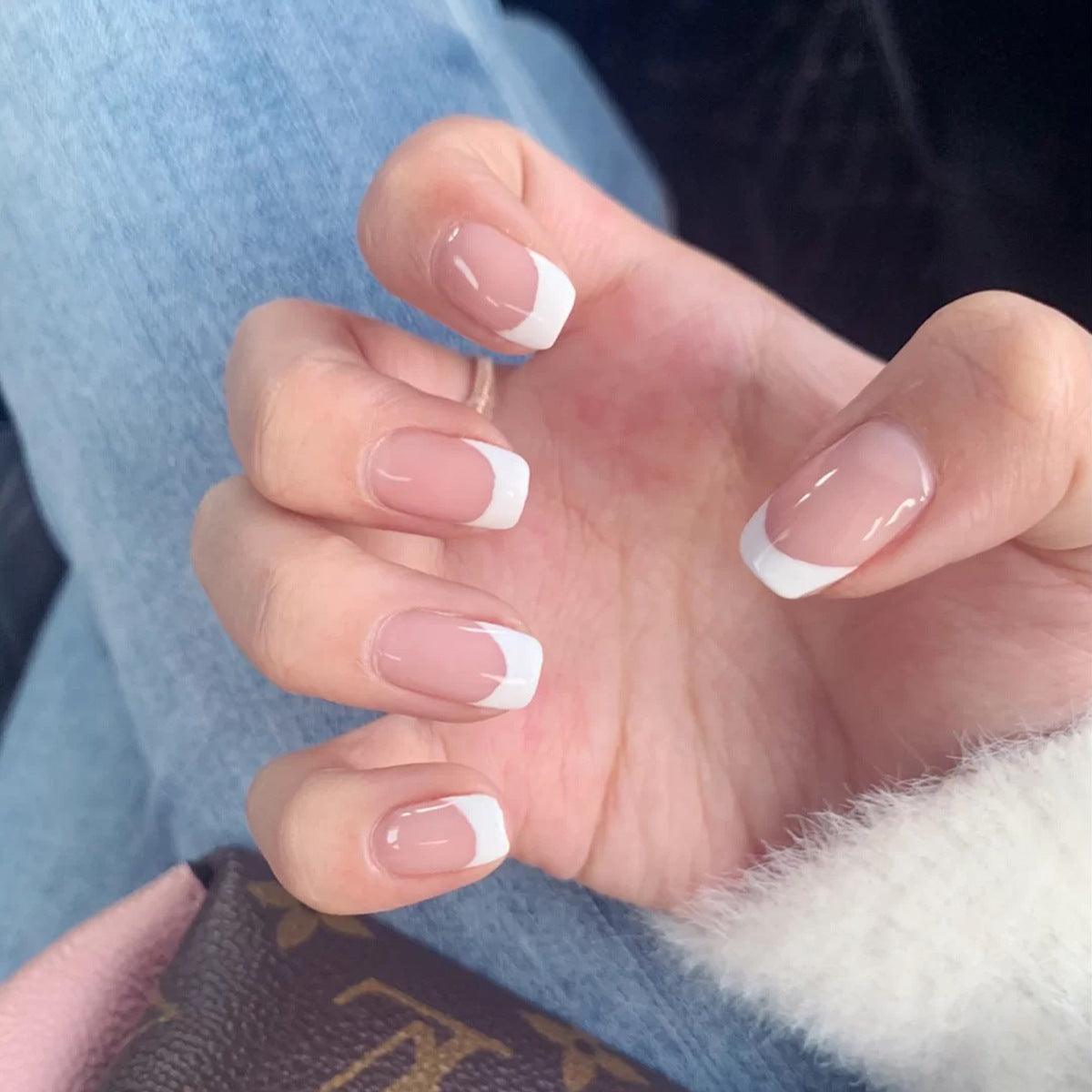 Classic French on Short Almond Classic French on Short Almond — Short French Tip Nails