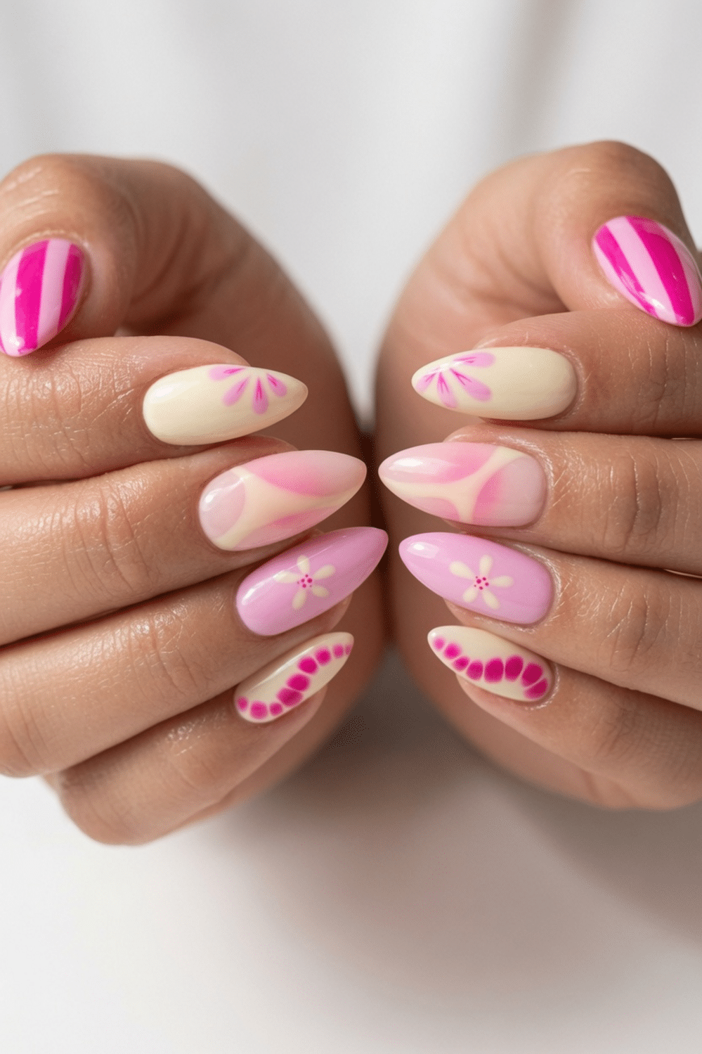 Artistic Hot Pink Swirls and Florals — Pink Nails