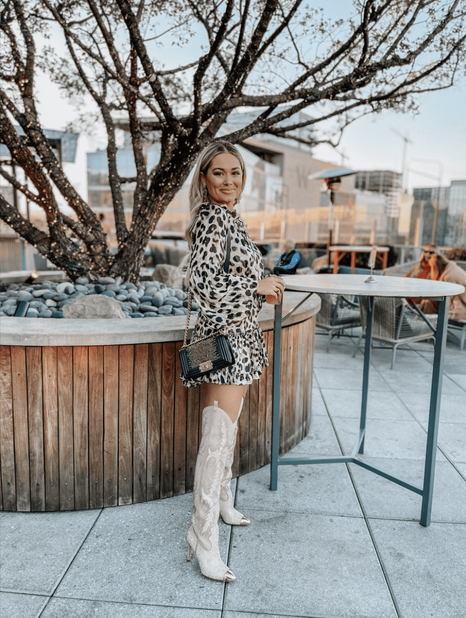 Glamorous Sequined Leopard Mini Dress with Embellished Boots Glamorous Sequined Leopard Mini Dress with Embellished Boots — Nashville Outfits