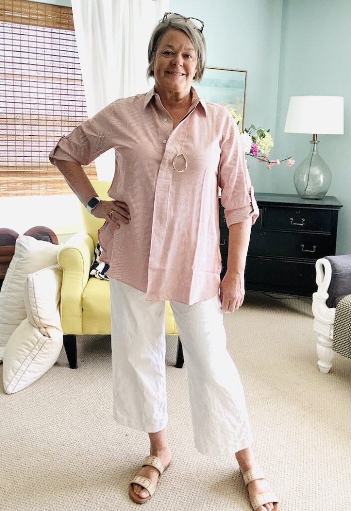 Striped Shirt and Capri Pants for Warm Weather Casual Striped Shirt and Capri Pants for Warm Weather Casual — Outfits for Women Over 50