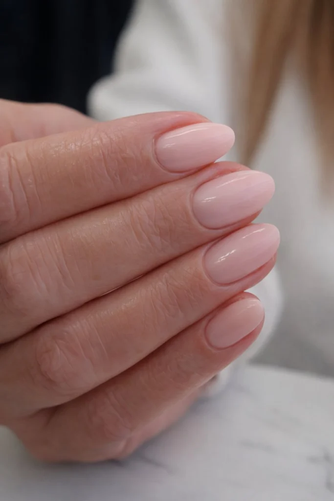 Smooth Milky Pink Oval Gel Nails