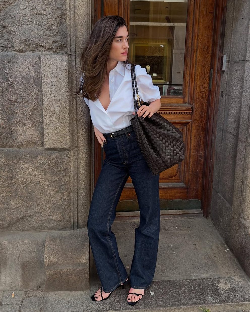 Wide-Leg Jeans and Collared Shirt for Daytime Casual — 90s Outfits