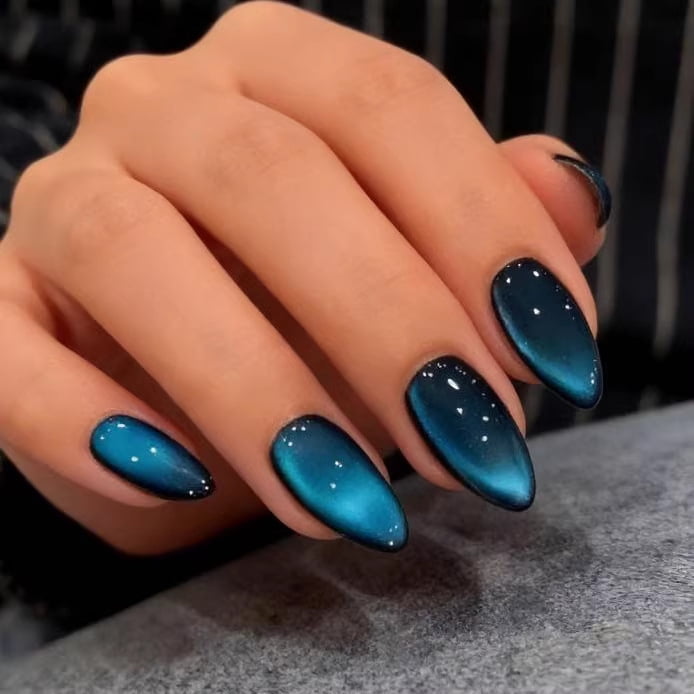 Dark Teal Cat Eye Ombre Nails — Teal Nails