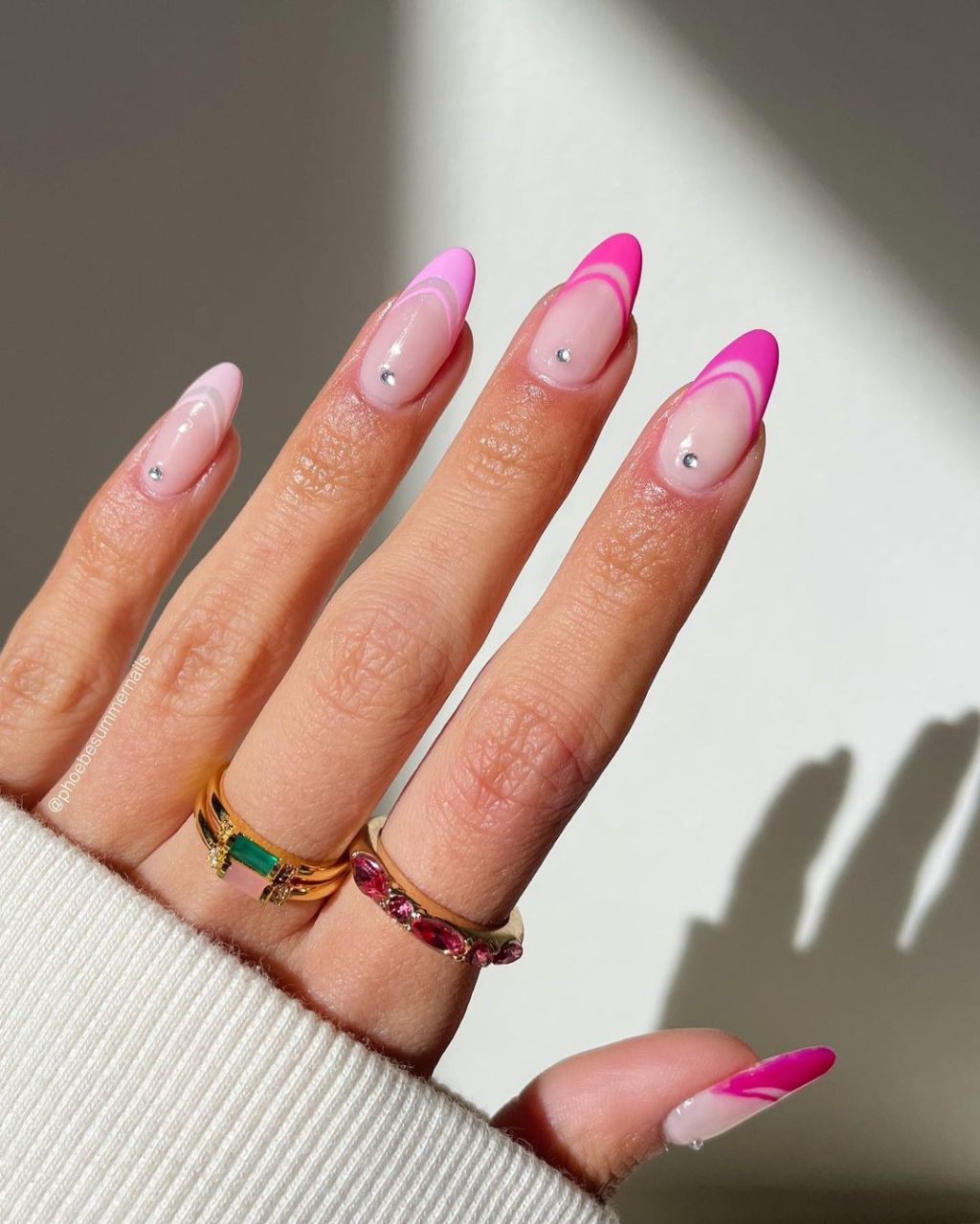 Double Pink French with Rhinestones Double Pink French with Rhinestones — Pink French Tip Nails