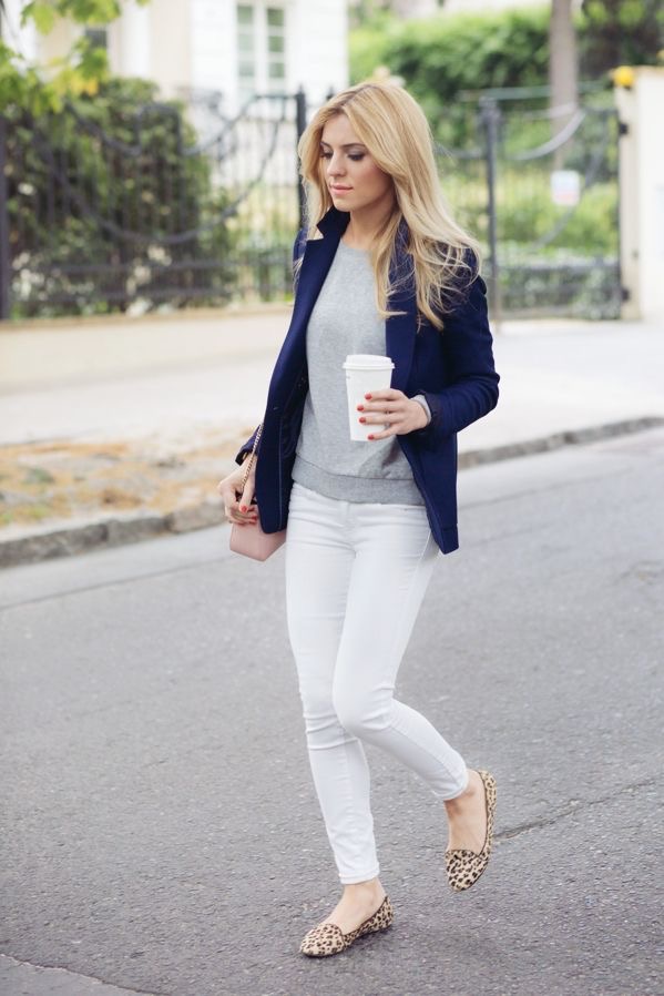 Preppy Accents: Navy Blazer with Leopard Flats and Crossbody Bag Preppy Accents: Navy Blazer with Leopard Flats and Crossbody Bag — Business Casual Outfits