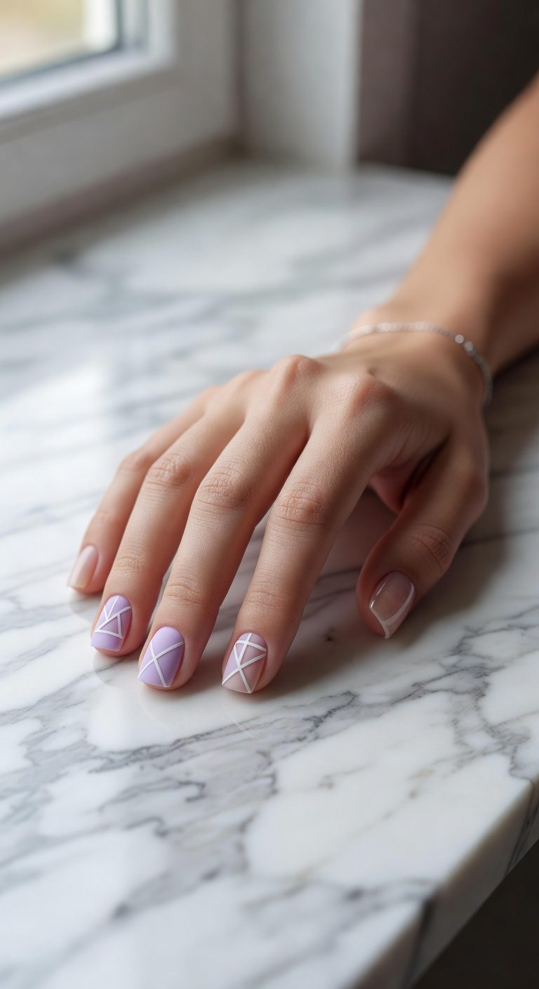 Pastel Geometric Lines on Short Square Pastel Geometric Lines on Short Square — Negative Space Nails