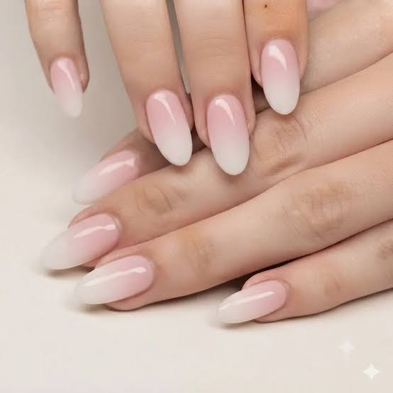 Soft Nude to White Gradient Almonds — Simple Nails