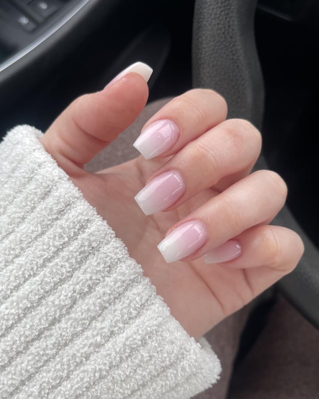 Subtle Pink to White Ombre Gradient Nails — Short Coffin Nails