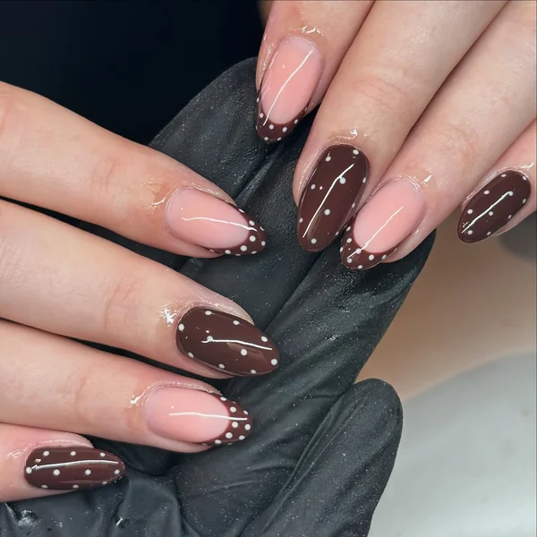 Contrasting Polka Dot Brown Nails — Brown French Tip Nails