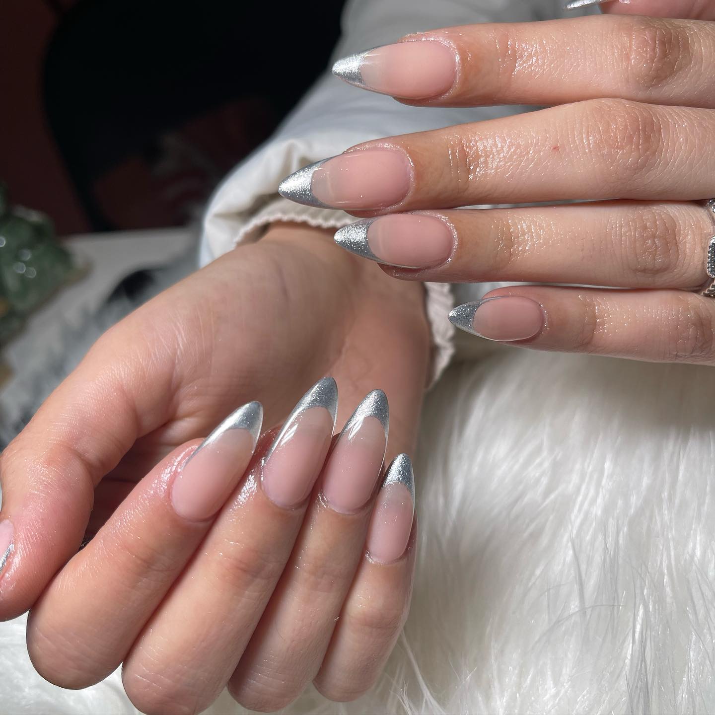 Sleek Silver Chrome Stilettos — Chrome French Tip Nails