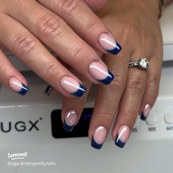 Deep Navy French Square Nails — Blue French Tip Nails