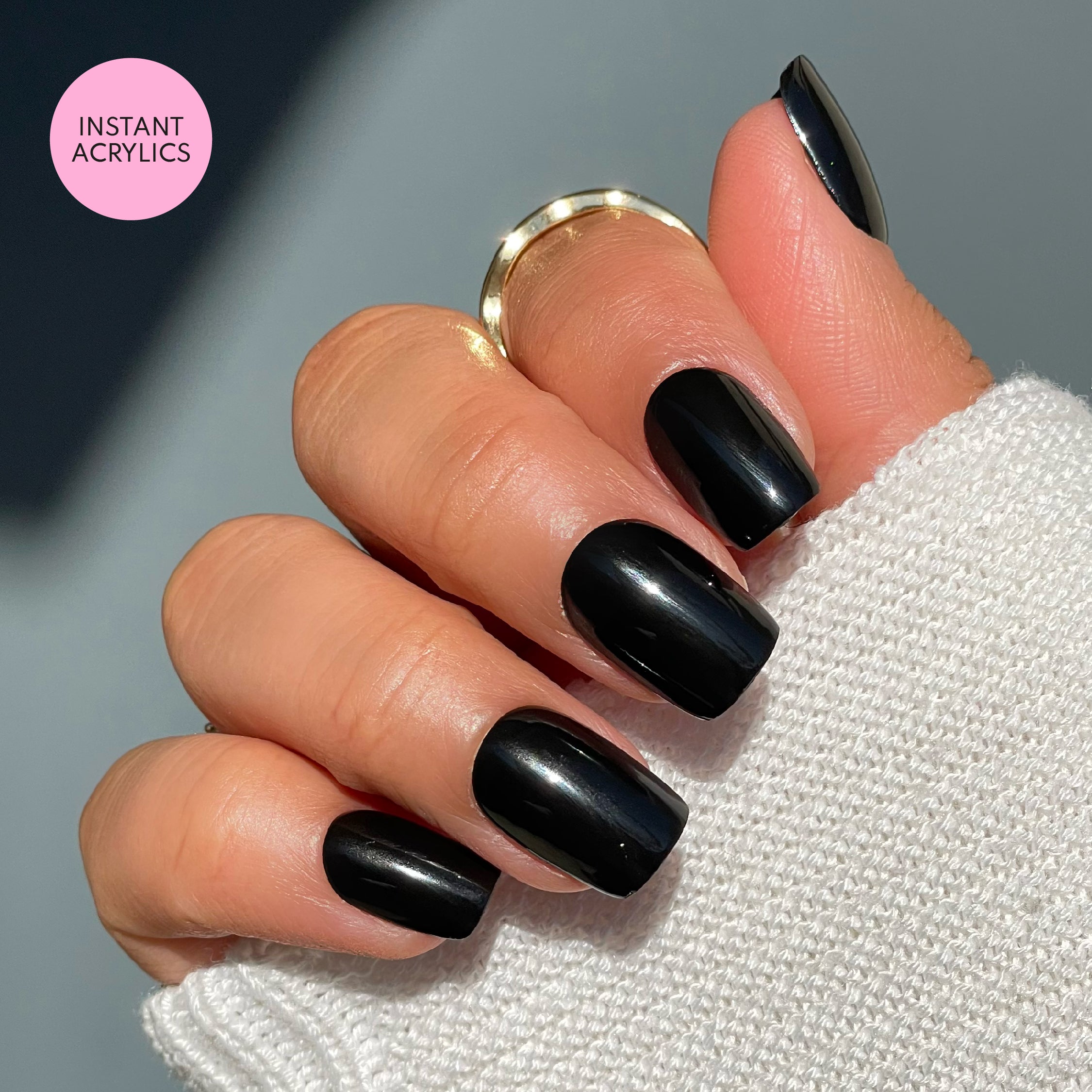 Mirror Shine Black Nails — Short Square Nails