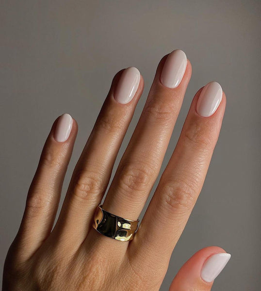 Muted Grey-Purple Glossy Short Oval Nails Muted Grey-Purple Glossy Short Oval Nails — Nails for Pale Skin