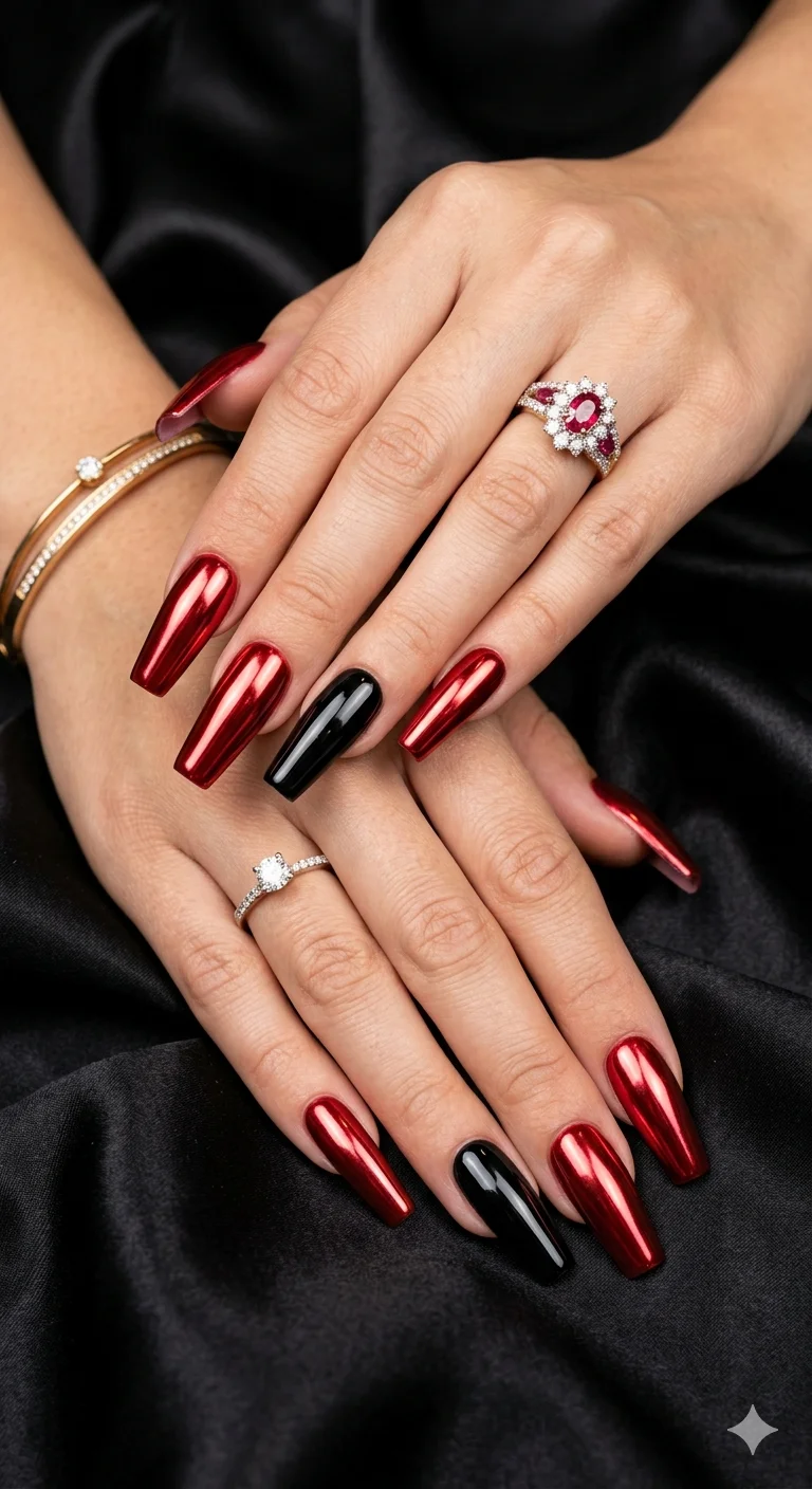 Sheer Base with Black and Red French Tips and Spade Accents Sheer Base with Black and Red French Tips and Spade Accents — Red and Black Nails