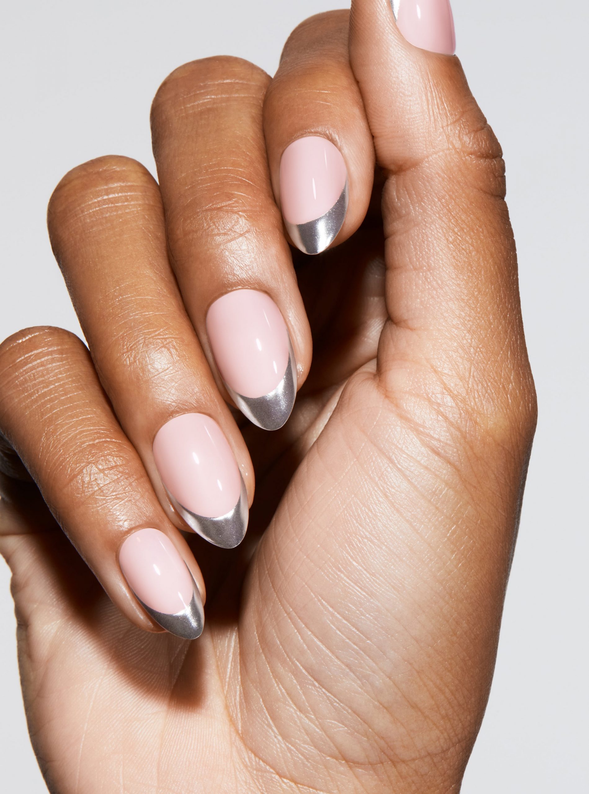 Short Almonds with Metallic Silver French Tips Short Almonds with Metallic Silver French Tips — Silver Nails