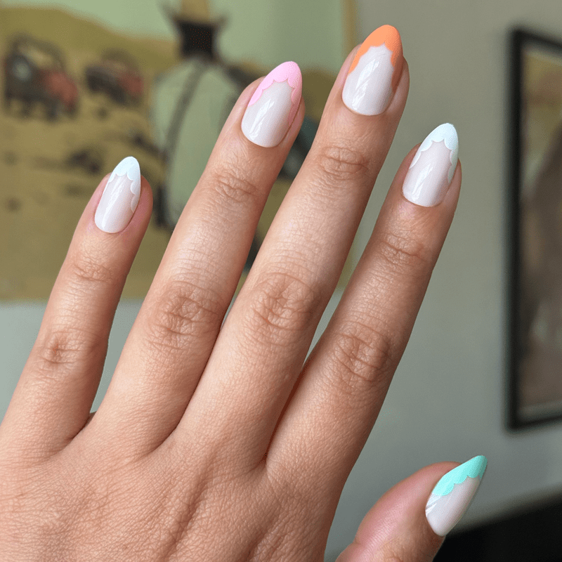 Scalloped Pastel French Tip Medium Almonds — Medium Almond Nails