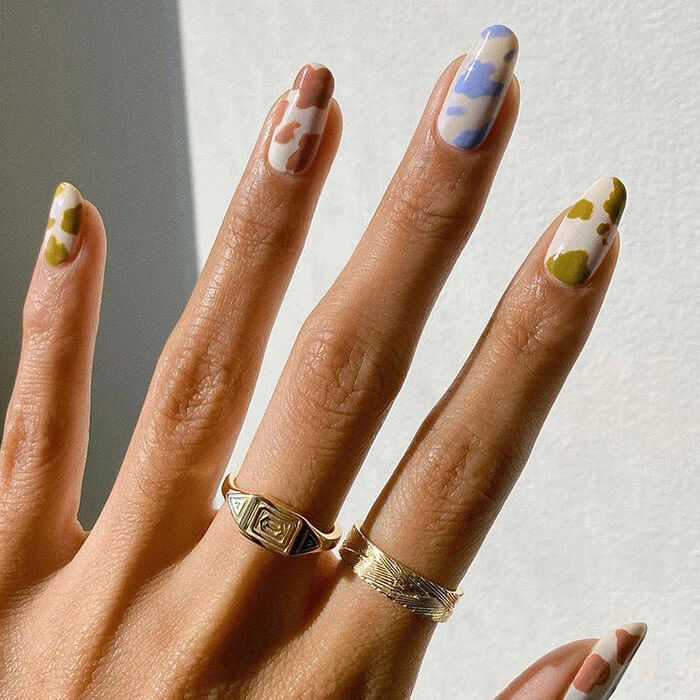 Multi-Colored Cow Print with Solid Brown Multi-Colored Cow Print with Solid Brown — Cow Print Nails