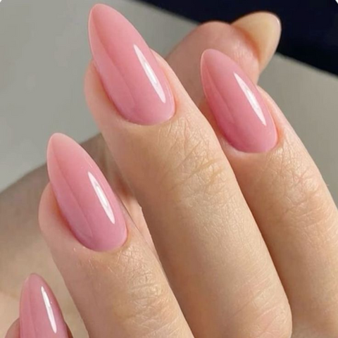 One Hand Milky Pale Pink Glossy Medium Almond Nails One Hand Milky Pale Pink Glossy Medium Almond Nails — Nails for Pale Skin