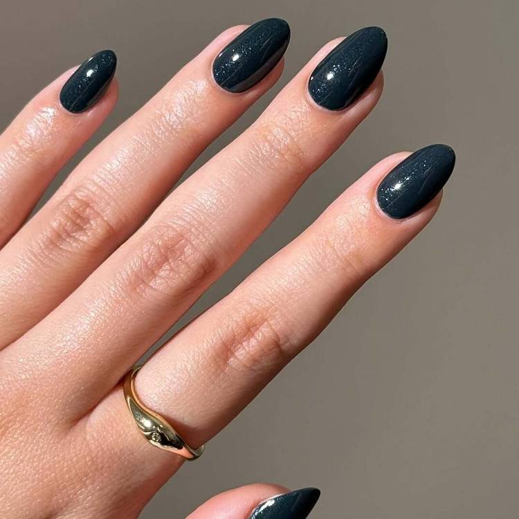 Deep Teal Shimmer Glossy Oval Nails Deep Teal Shimmer Glossy Oval Nails — Nails for Women Over 50