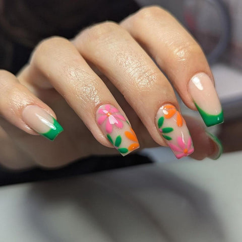 Floral French Tips on Clear Square Nails Floral French Tips on Clear Square Nails — Cute Nails