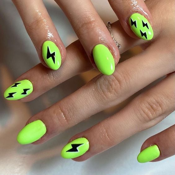 Black Lightning Bolt Decals Visual Idea — Neon Nails