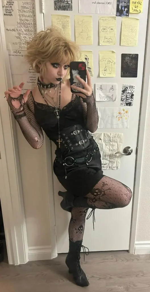 Corset Belt Over Slip Dress with Layered Necklaces — Goth Outfits