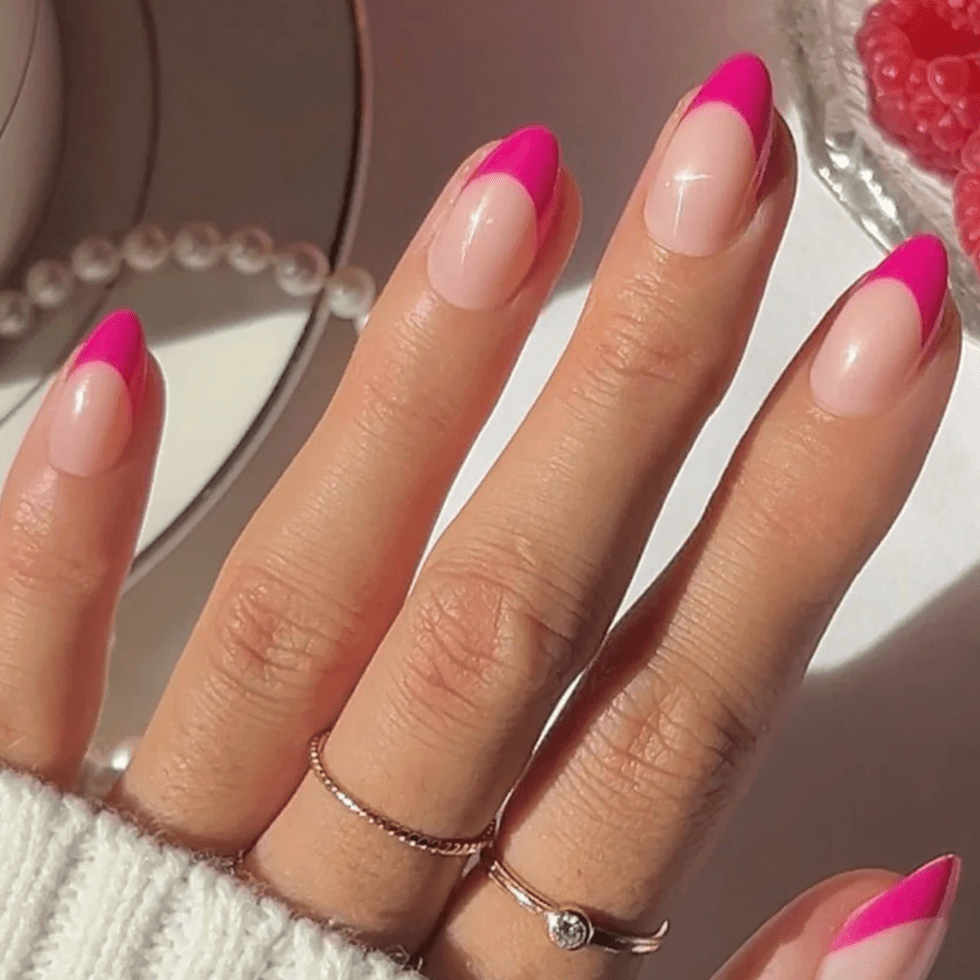 Hot Pink French Tips on Clear Hot Pink French Tips on Clear — Pink French Tip Nails