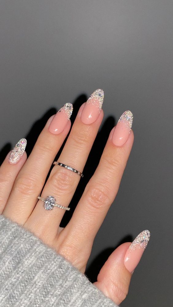 Iridescent Glitter French Tip Nails