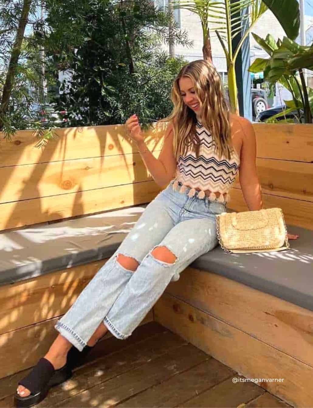 Multicolor Crocheted Halter Top with Ripped Jeans Multicolor Crocheted Halter Top with Ripped Jeans — Cute Outfits