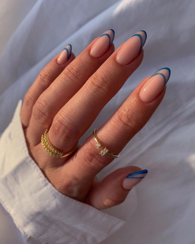 One Hand Medium Shot Visual Idea — Double French Nails