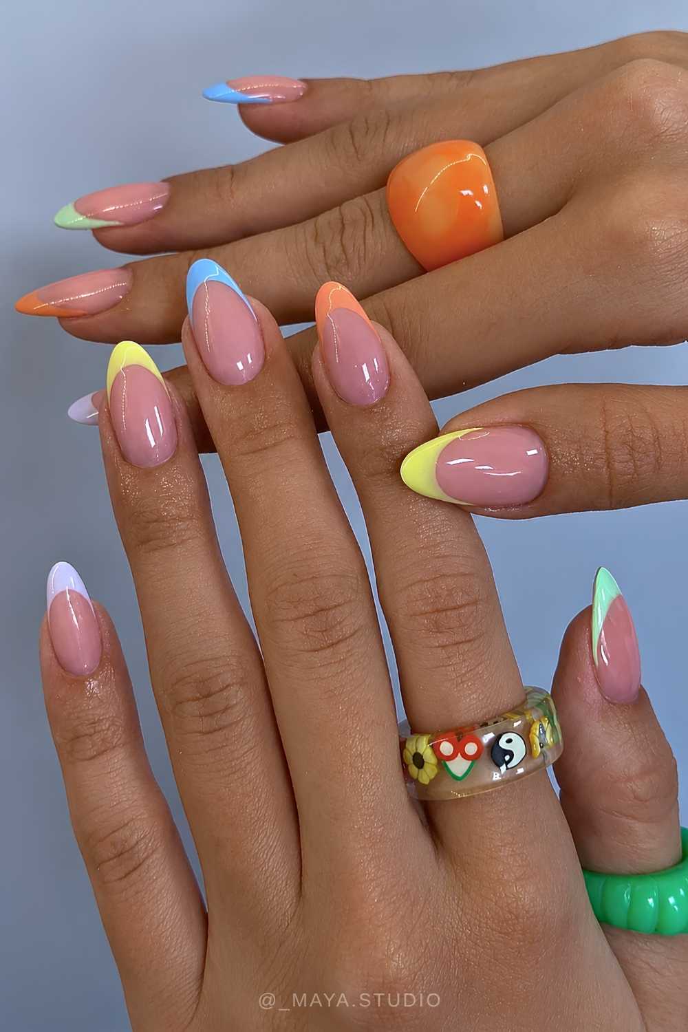 Cheery Pastel Multi-Color French Tips Cheery Pastel Multi-Color French Tips — Colored French Tip Nails