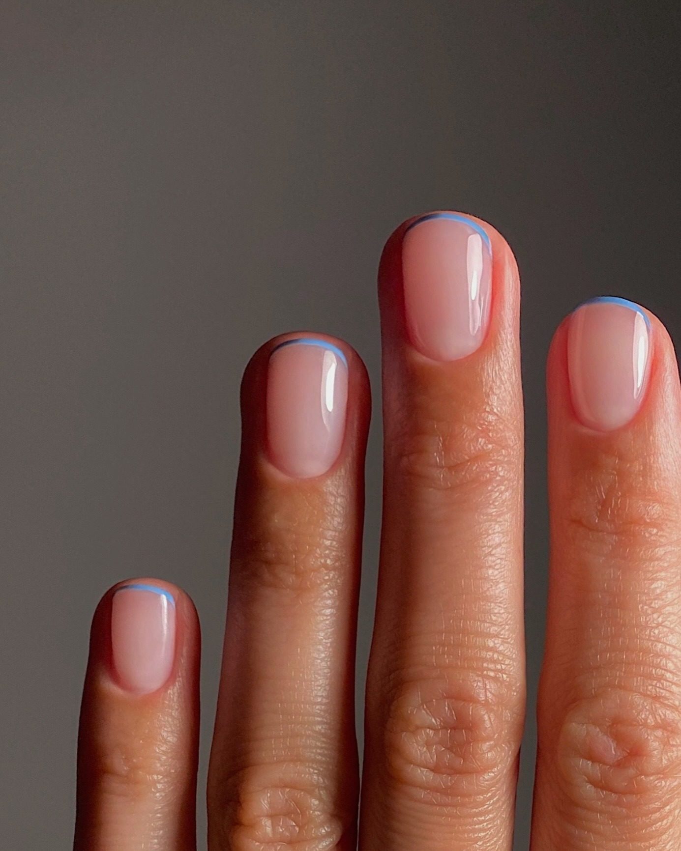Sheer Nude Base Blue Lines Visual Idea Sheer Nude Base Blue Lines Visual Idea — Micro French Nails