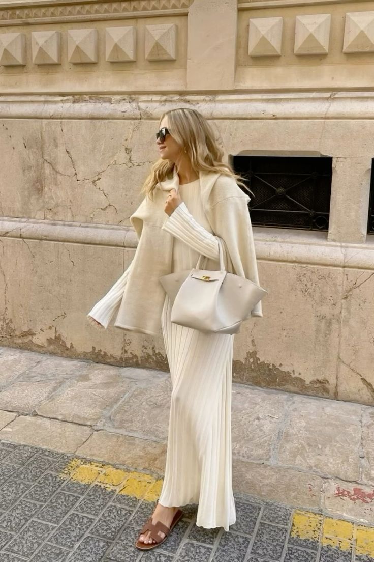 Monochromatic Comfort: Cream Knit Dress and Cardigan Monochromatic Comfort: Cream Knit Dress and Cardigan — Classy Outfits