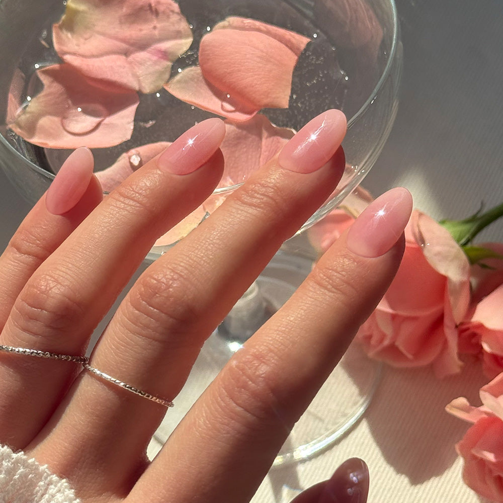 Shimmering Sheer Pink Long Oval Shimmering Sheer Pink Long Oval — Clean Girl Nails