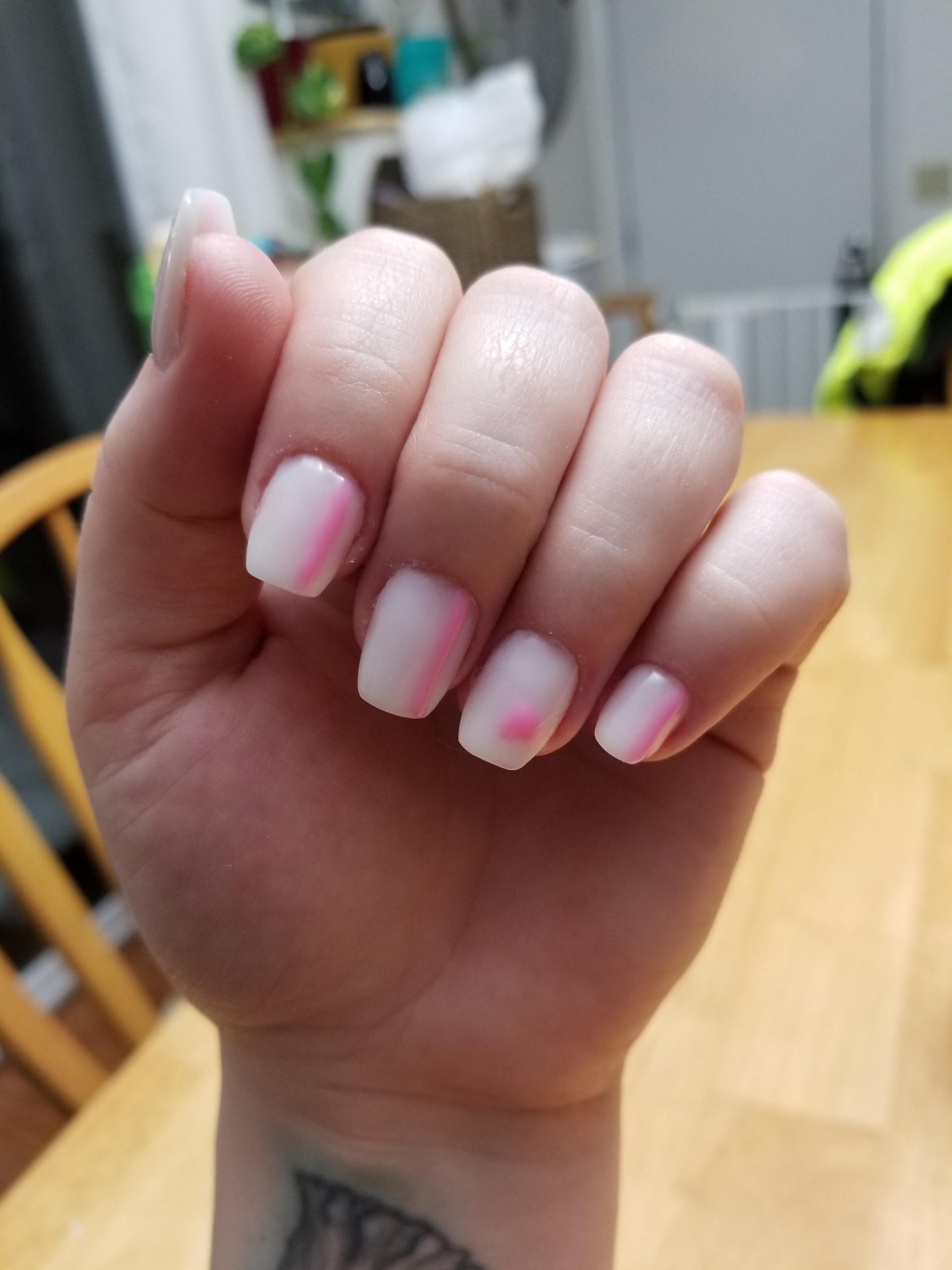 Short Square Milky White Pink Line Polygel — Polygel Nails